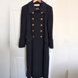 Vintage 70/80s Christian Dior Double Breasted Superfine Lambswool Coat Blk & Gol
